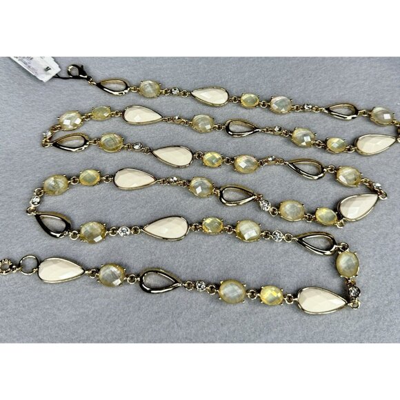 Anne Klein Necklace Gold Tone Faceted Cream Teardrop Beads Foil Backed Cabochons - Picture 8 of 14